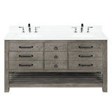 Orkney 61 In. Freestanding Solid Wood Bathroom Vanity with Carrara White Engineered Stone Sink Top with 4 In. Backsplash in Smoked Wood Finish