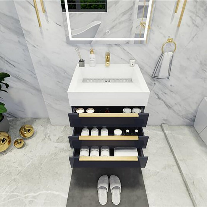 Blossom 24 In. Floating Single Sink Bathroom Vanity With Acrylic Sink Top & Aluminum Alloy Frame