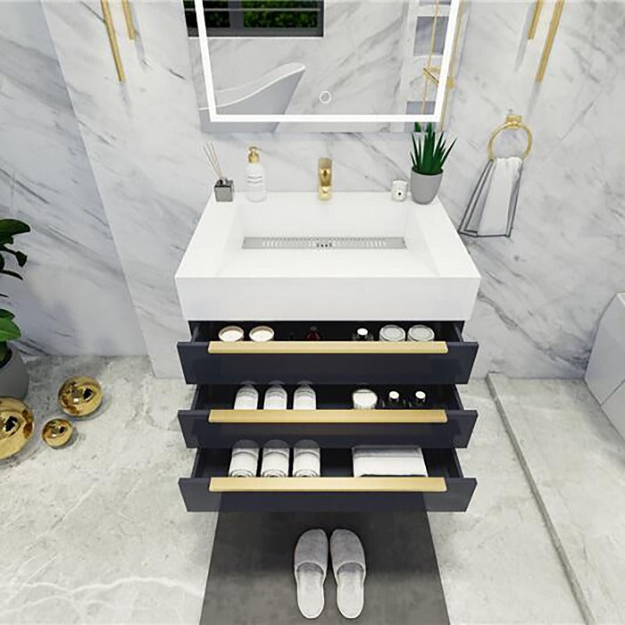 Blossom 30 In. Floating Single Sink Bathroom Vanity With Acrylic Sink Top & Aluminum Alloy Frame