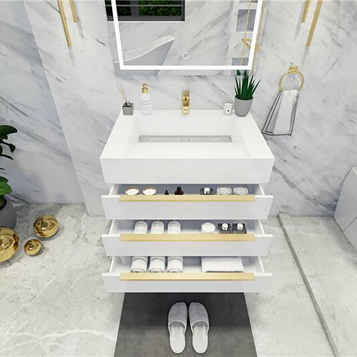 Blossom 30 In. Floating Single Sink Bathroom Vanity With Acrylic Sink Top & Aluminum Alloy Frame