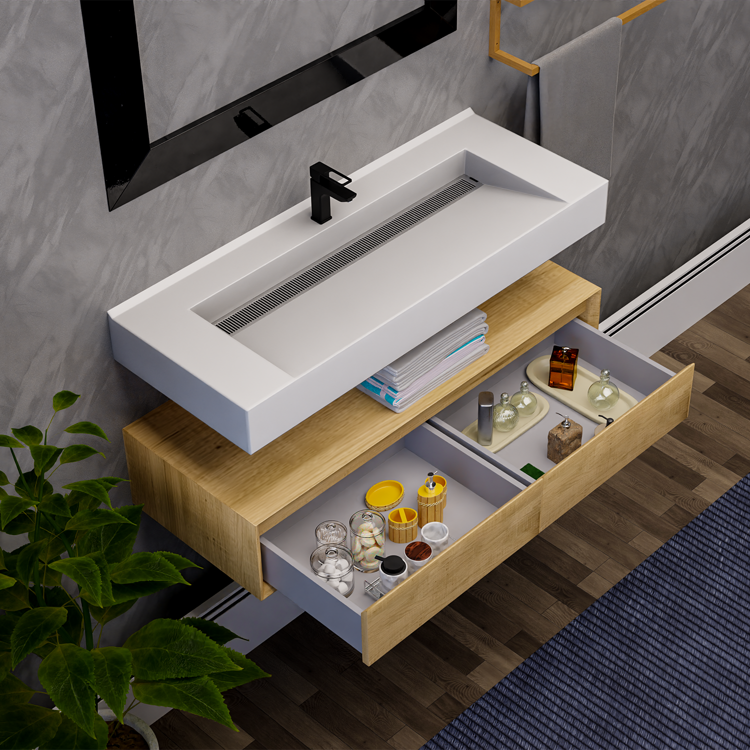 Alysa 48" Floating Bathroom Vanity Set with FLX16 Acrylic Single Sink Top