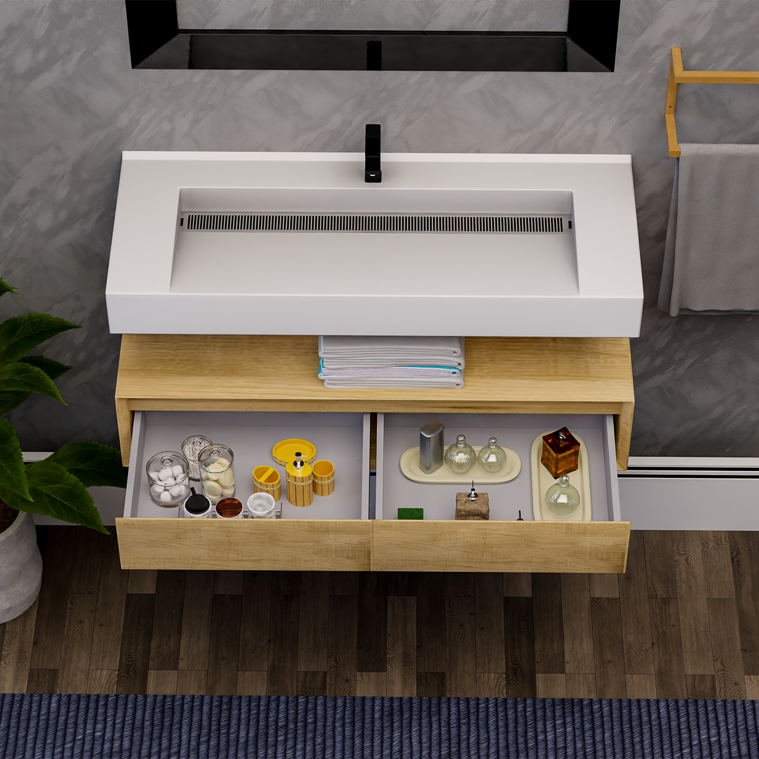 Alysa 48" Floating Bathroom Vanity Set with FLX16 Acrylic Single Sink Top