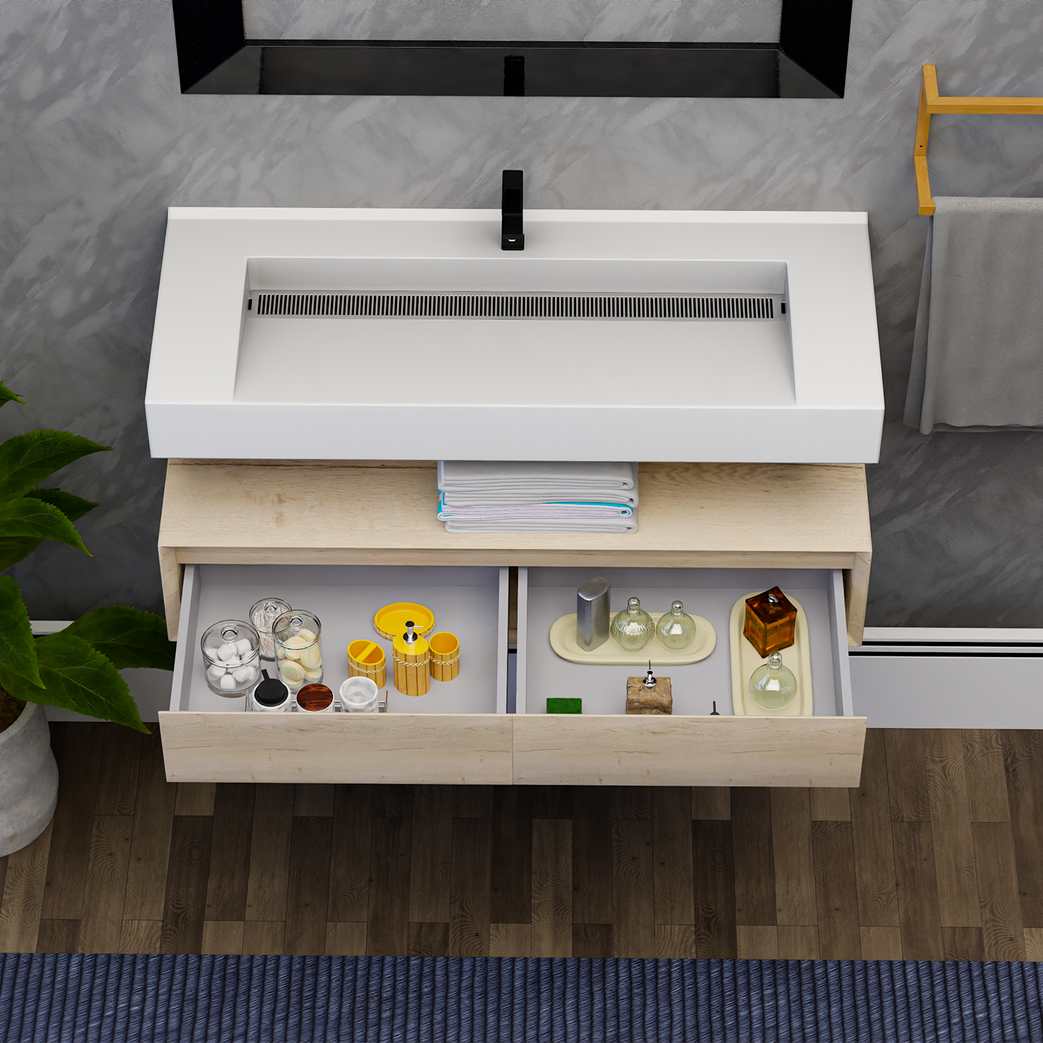 Alysa 48" Floating Bathroom Vanity Set with FLX16 Acrylic Single Sink Top