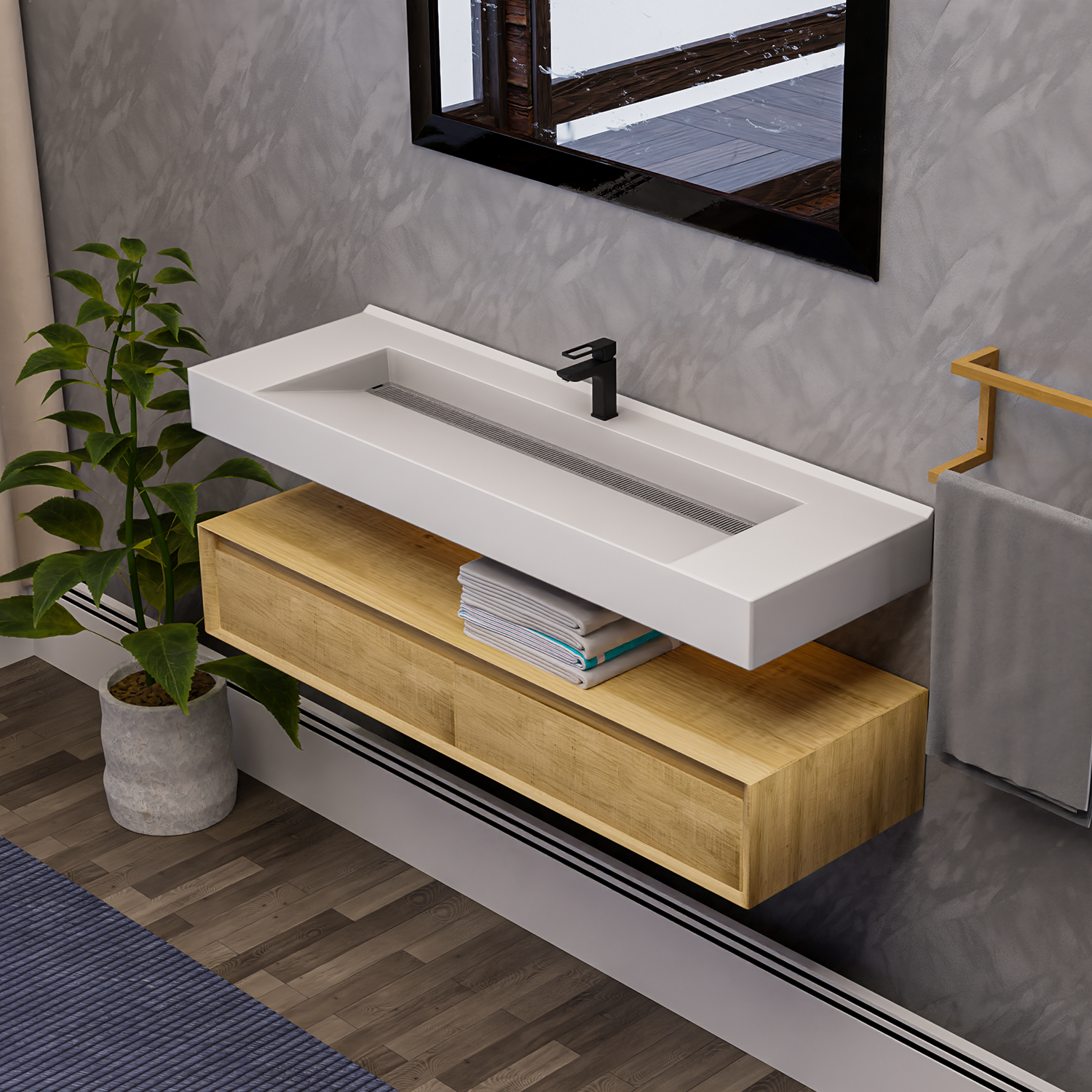Alysa 60" Floating Bathroom Vanity Set with FLX16 Acrylic Single Sink Top