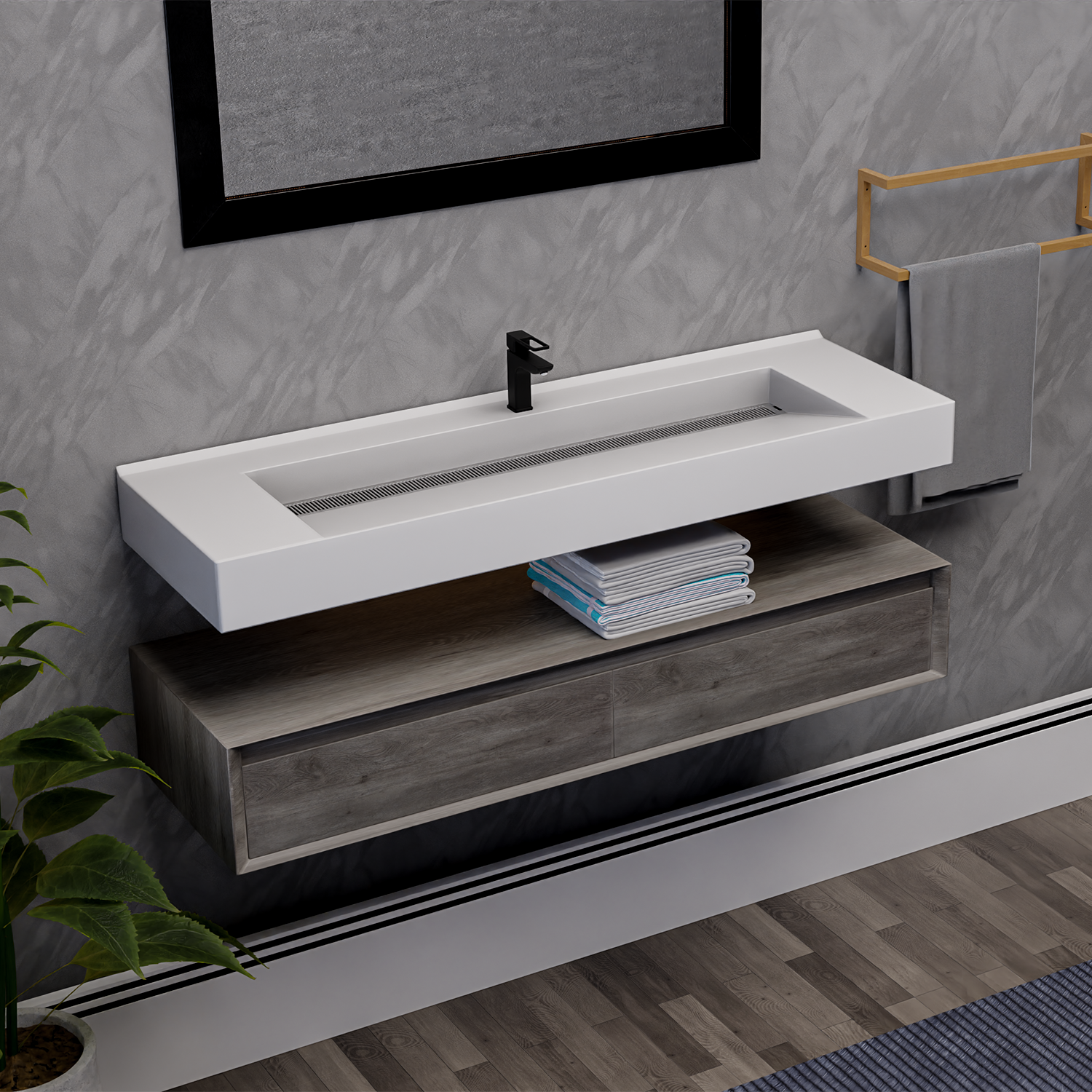 Alysa 60" Floating Bathroom Vanity Set with FLX16 Acrylic Single Sink Top