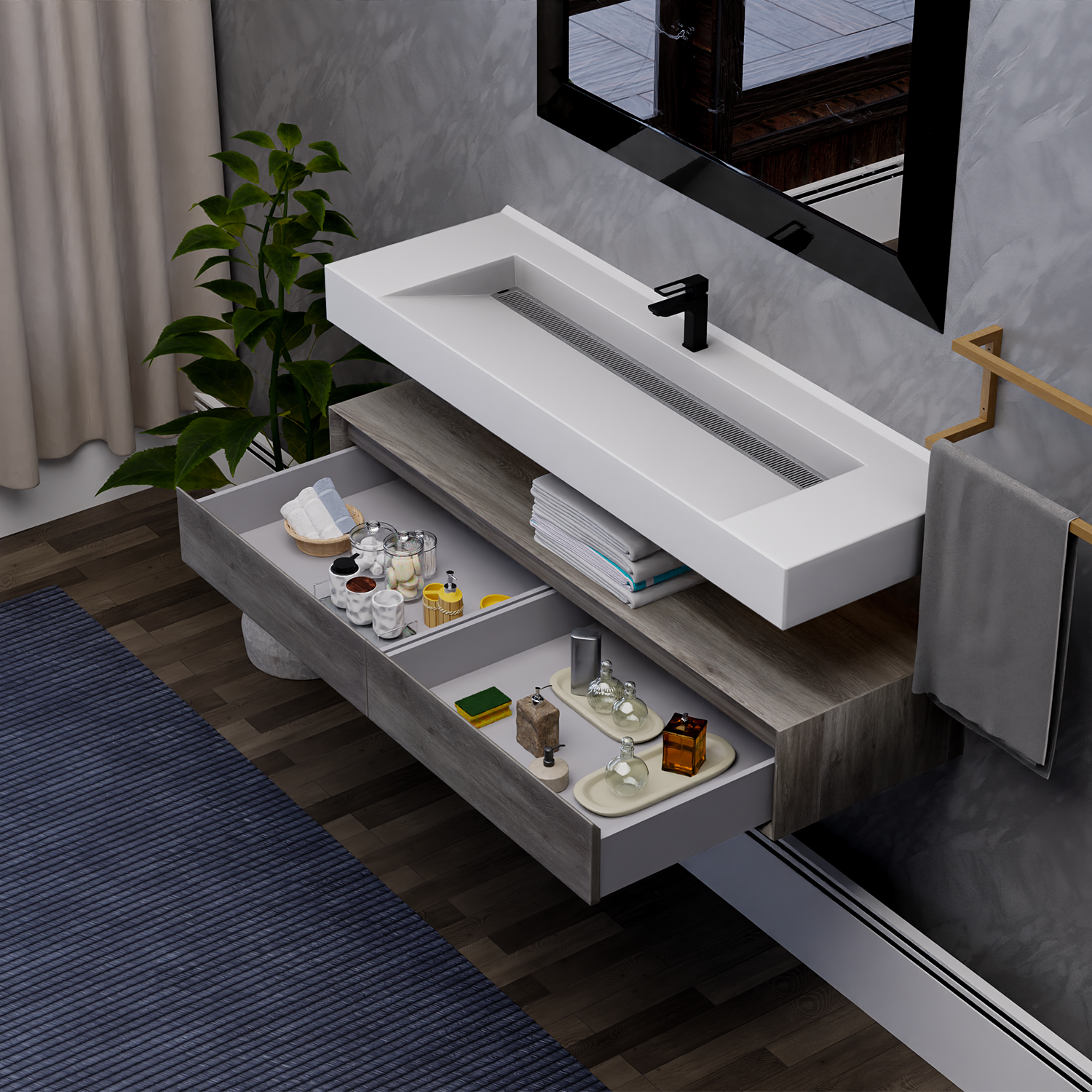 Alysa 60" Floating Bathroom Vanity Set with FLX16 Acrylic Single Sink Top