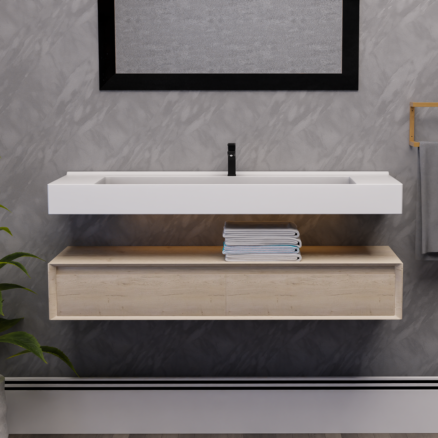 Alysa 60" Floating Bathroom Vanity Set with FLX16 Acrylic Single Sink Top