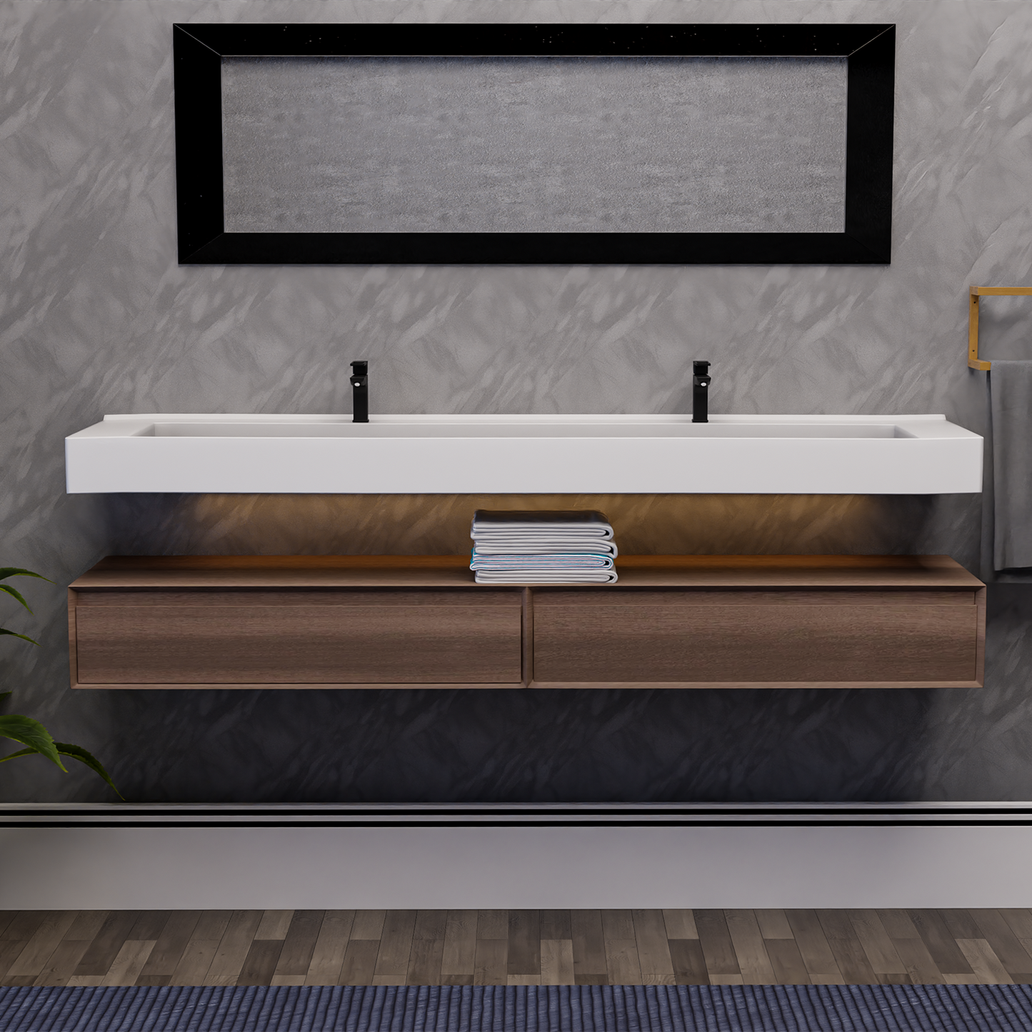 Alysa 84" Floating Bathroom Vanity Set with FLX16 Acrylic Sink & Double Faucet Holes