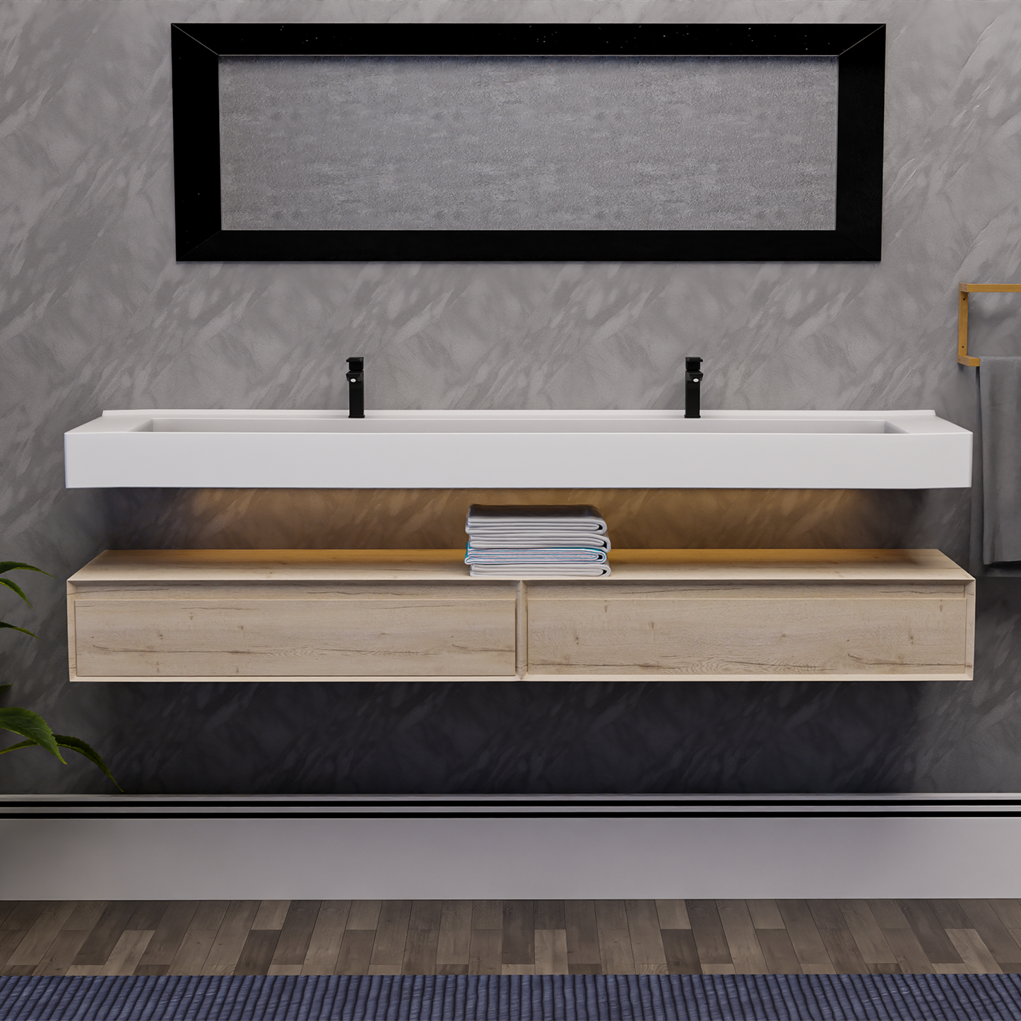 Alysa 84" Floating Bathroom Vanity Set with FLX16 Acrylic Sink & Double Faucet Holes