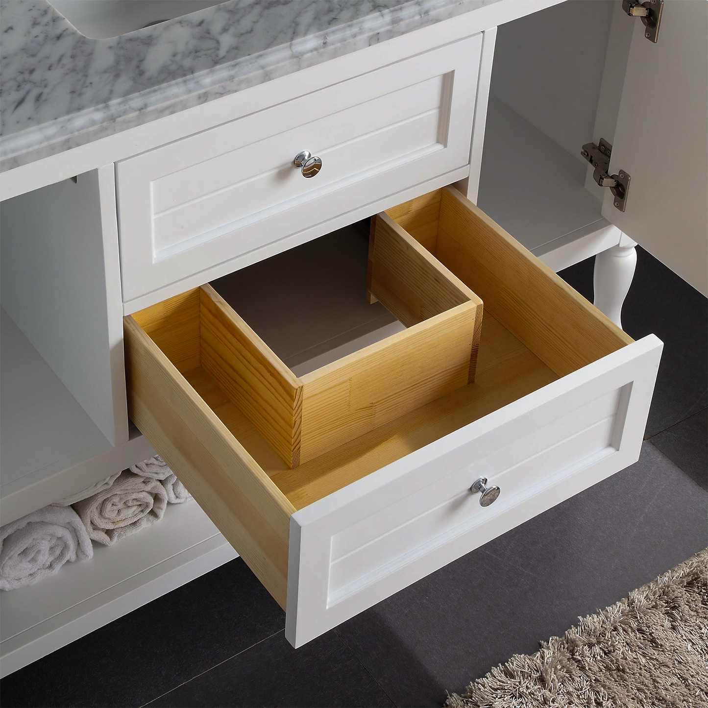 48" Elizabeth Freestanding Solid Wood White Bathroom Vanity with Carrara Natural Marble Sink Top with 4 In. Backsplash