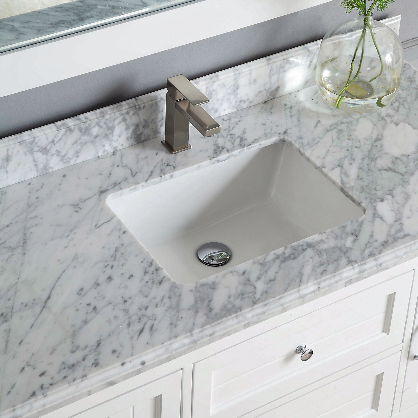 48" Elizabeth Freestanding Solid Wood White Bathroom Vanity with Carrara Natural Marble Sink Top with 4 In. Backsplash