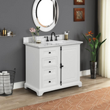 36" Icon Premium Freestanding Solid Wood White Bathroom Vanity with 1 In. Thick Premium Carrara Natural Marble Sink Top with 4 In. Backsplash