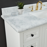 36" Icon Premium Freestanding Solid Wood White Bathroom Vanity with 1 In. Thick Premium Carrara Natural Marble Sink Top with 4 In. Backsplash