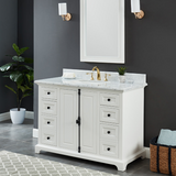 48" Icon Premium Freestanding Solid Wood White Bathroom Vanity with 1 In. Thick Premium Carrara Natural Marble Sink Top with 4 In. Backsplash