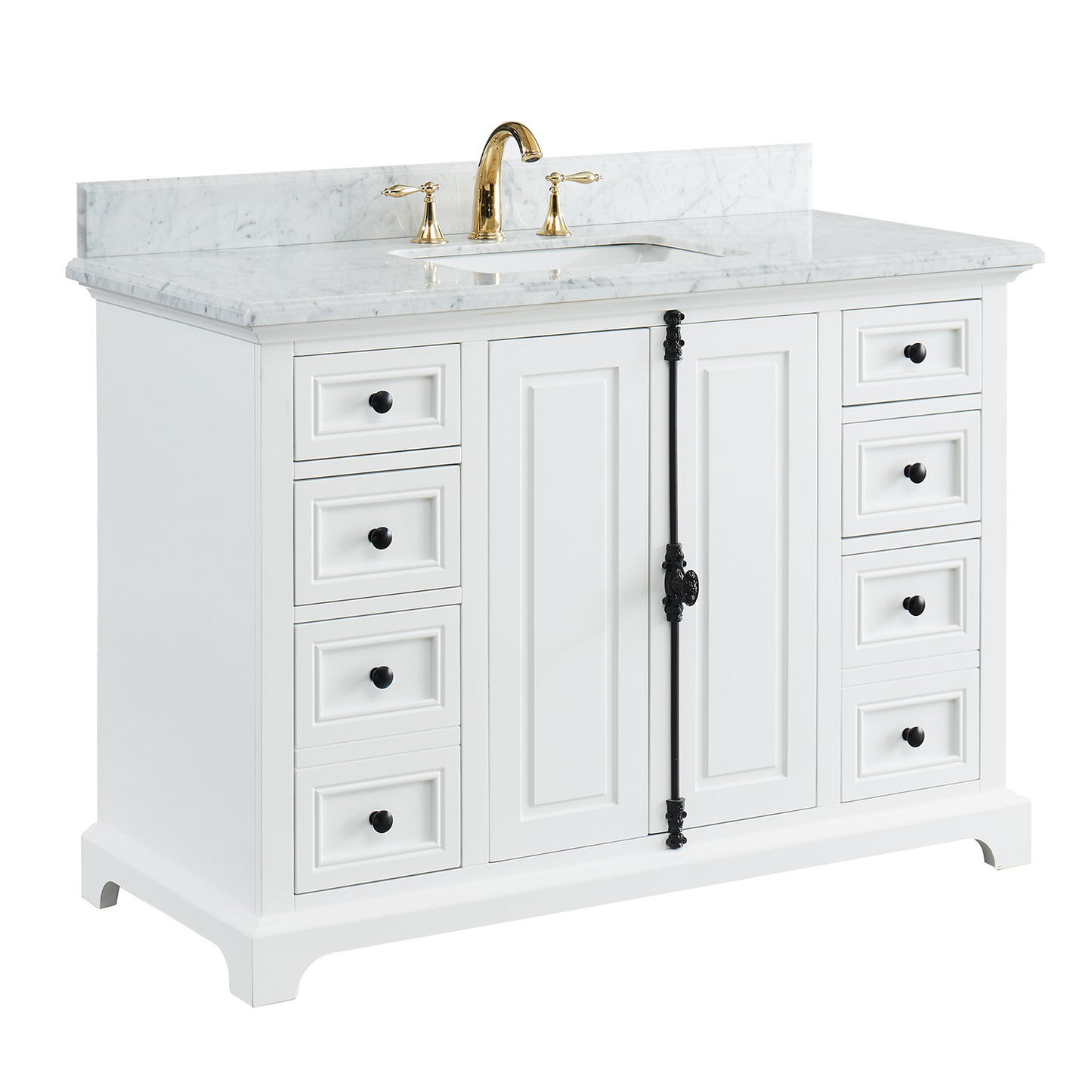 48" Icon Premium Freestanding Solid Wood White Bathroom Vanity with 1 In. Thick Premium Carrara Natural Marble Sink Top with 4 In. Backsplash