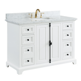 48" Icon Premium Freestanding Solid Wood White Bathroom Vanity with 1 In. Thick Premium Carrara Natural Marble Sink Top with 4 In. Backsplash