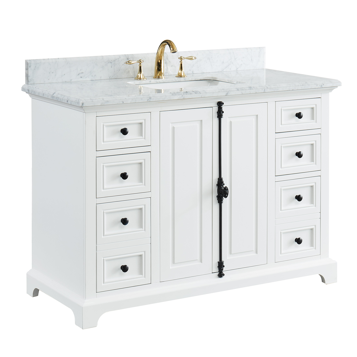 48" Icon Premium Freestanding Solid Wood White Bathroom Vanity with 1 In. Thick Premium Carrara Natural Marble Sink Top with 4 In. Backsplash
