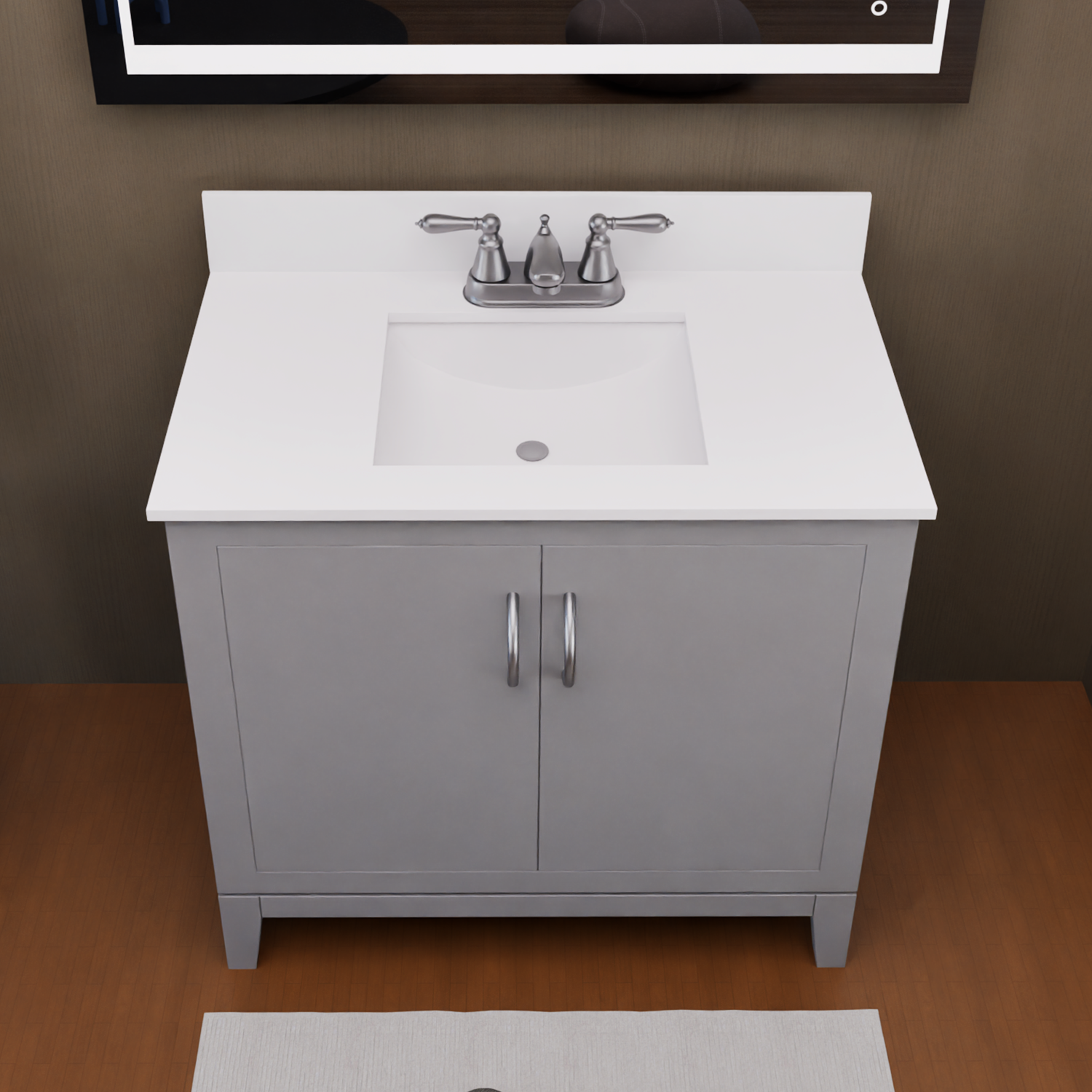 Gray 36" Luton Freestanding Solid Wood Bathroom Vanity With Crystal White Engineered Stone Sink Top & 4 In. Backsplash in Nature Wood Finish