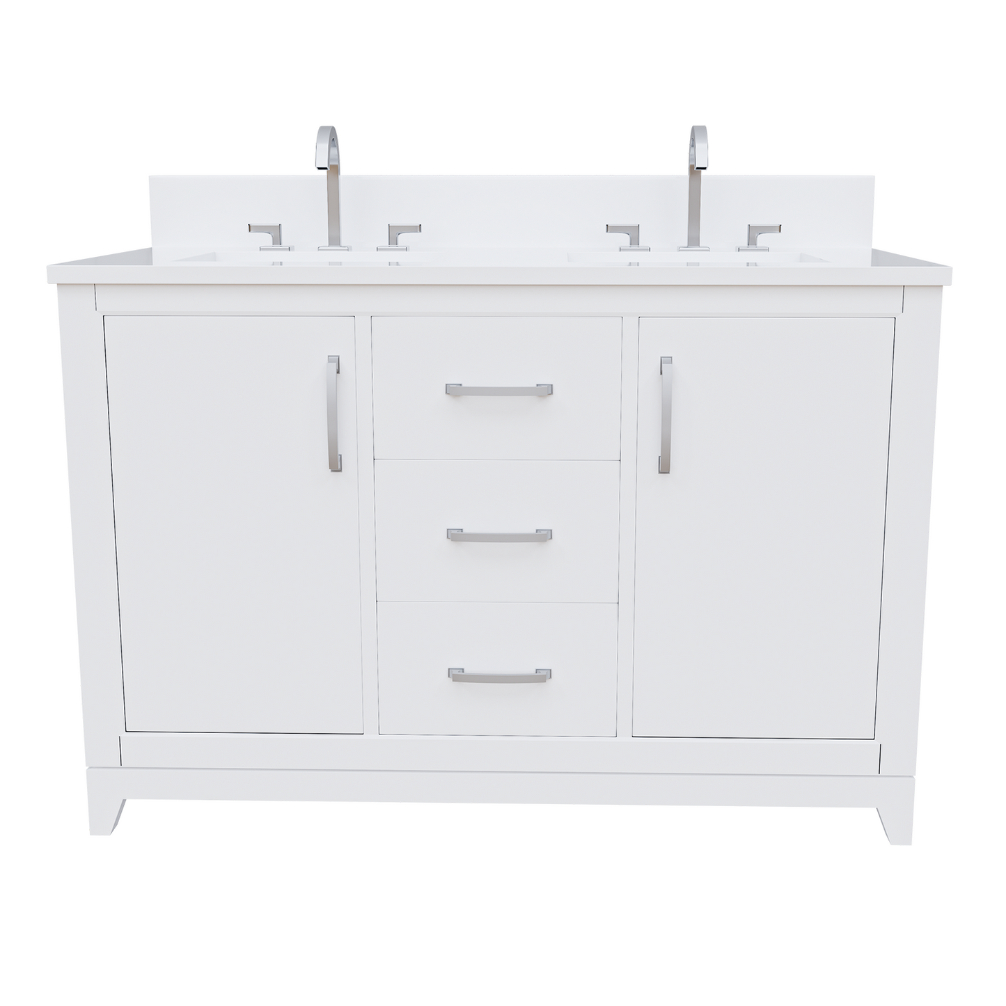 White 49" Luton Freestanding Solid Wood Bathroom Vanity With Crystal White Engineered Stone Double Sink Top & 4 In. Backsplash in Nature Wood Finish