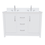 White 49" Luton Freestanding Solid Wood Bathroom Vanity With Crystal White Engineered Stone Double Sink Top & 4 In. Backsplash in Nature Wood Finish