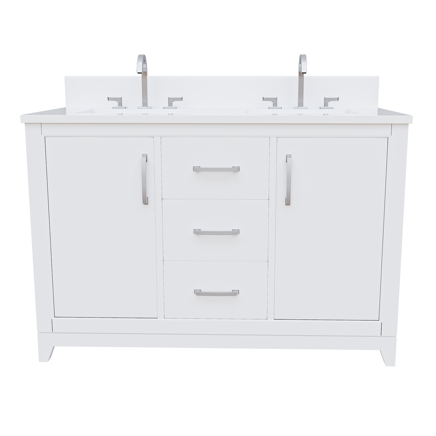 White 49" Luton Freestanding Solid Wood Bathroom Vanity With Crystal White Engineered Stone Double Sink Top & 4 In. Backsplash in Nature Wood Finish