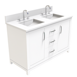 White 49" Luton Freestanding Solid Wood Bathroom Vanity With Crystal White Engineered Stone Double Sink Top & 4 In. Backsplash in Nature Wood Finish
