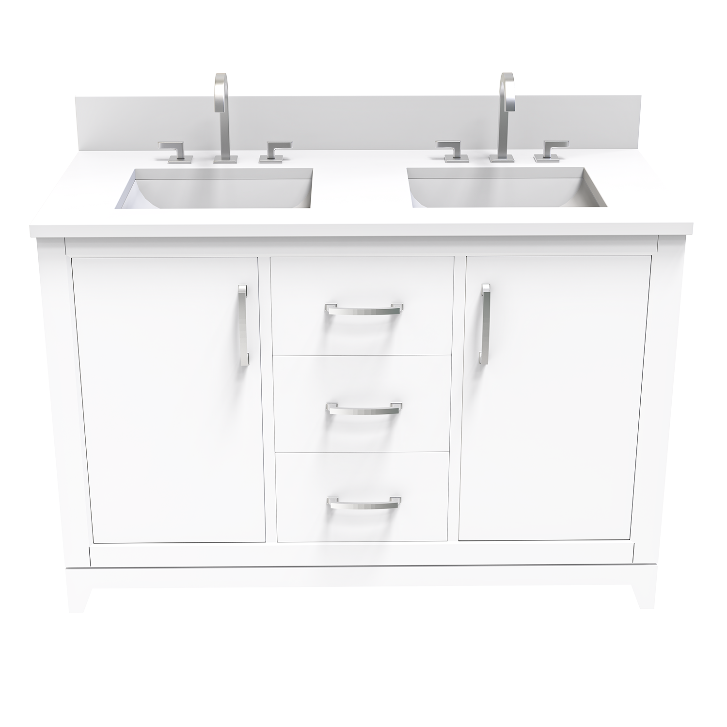 White 49" Luton Freestanding Solid Wood Bathroom Vanity With Crystal White Engineered Stone Double Sink Top & 4 In. Backsplash in Nature Wood Finish