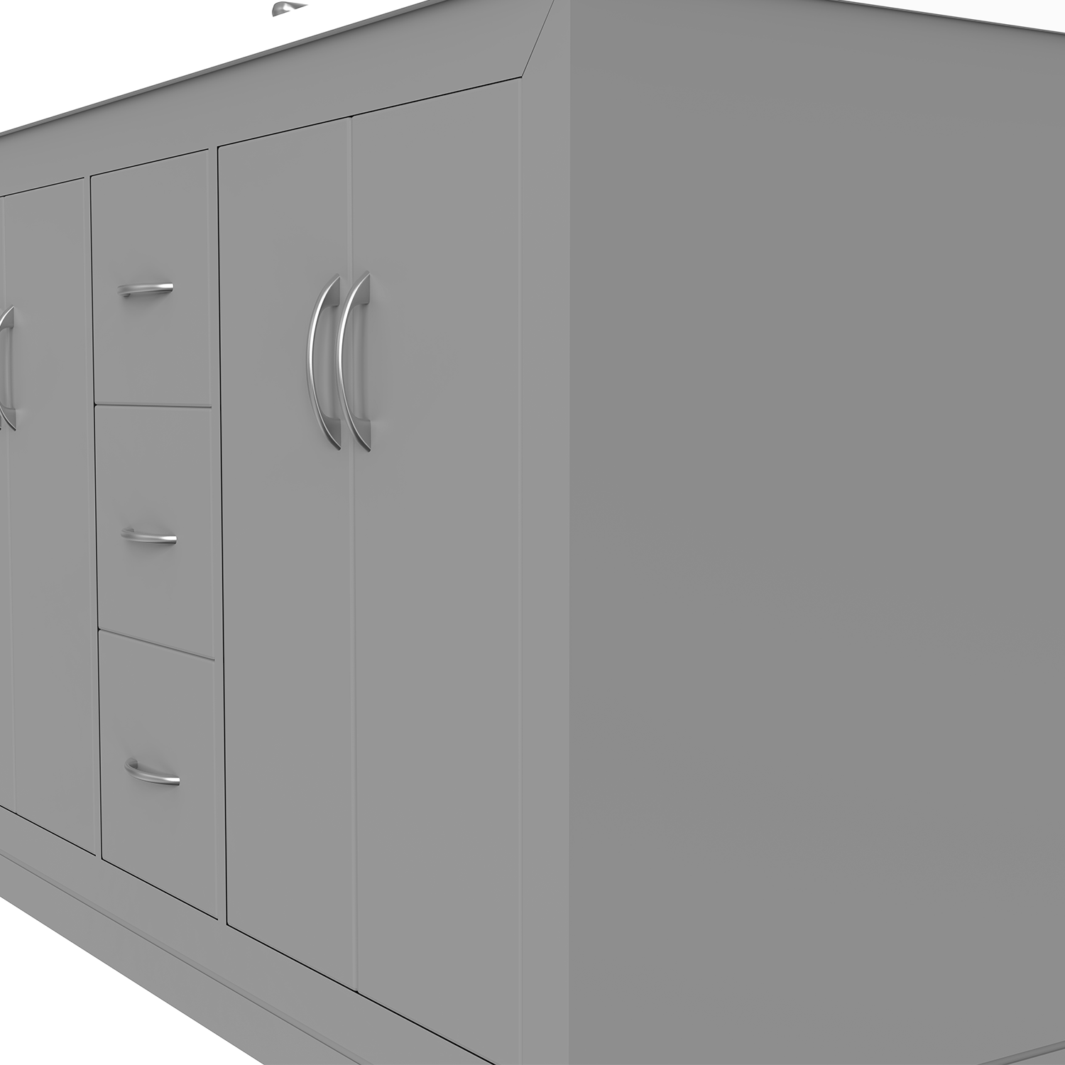 Gray 60" Luton Freestanding Solid Wood Bathroom Vanity With Crystal White Engineered Stone Double Sink Top & 4 In. Backsplash in Nature Wood Finish