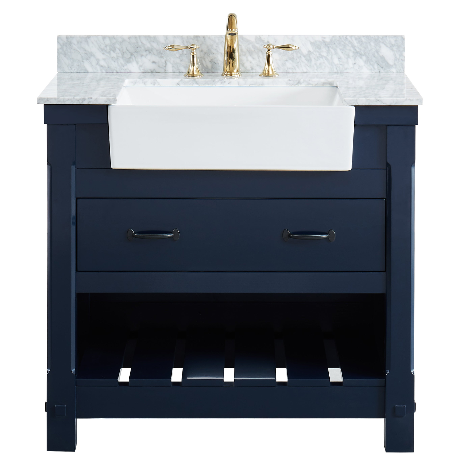 37" Bathroom Vanity in Navy Blue With Sink - Premium Farmington Family