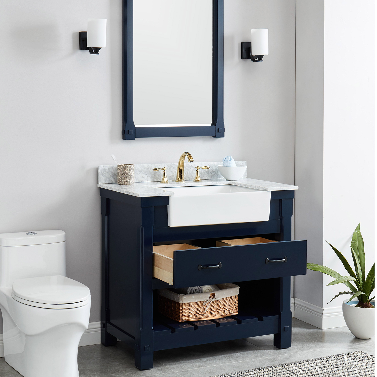 37" Bathroom Vanity in Navy Blue With Sink - Premium Farmington Family