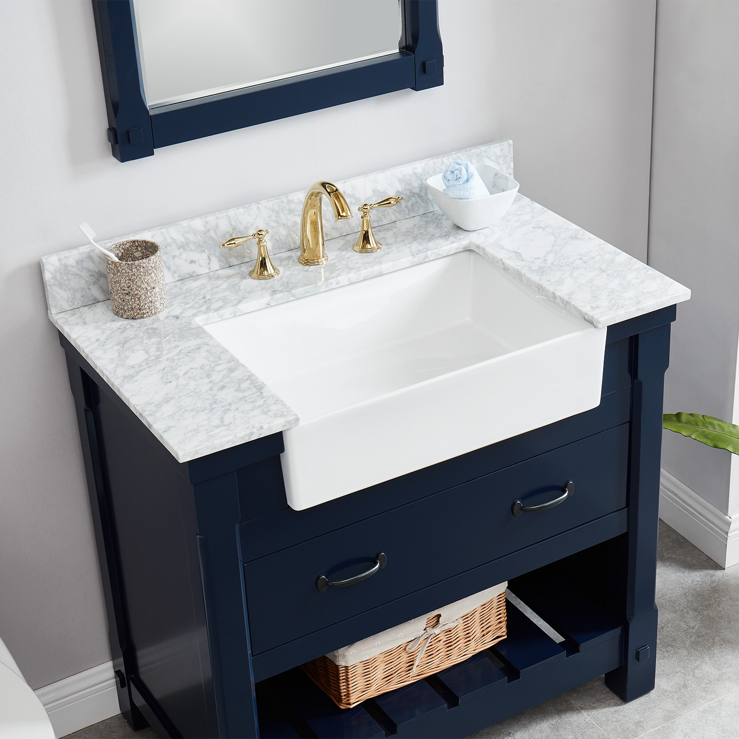 37" Bathroom Vanity in Navy Blue With Sink - Premium Farmington Family