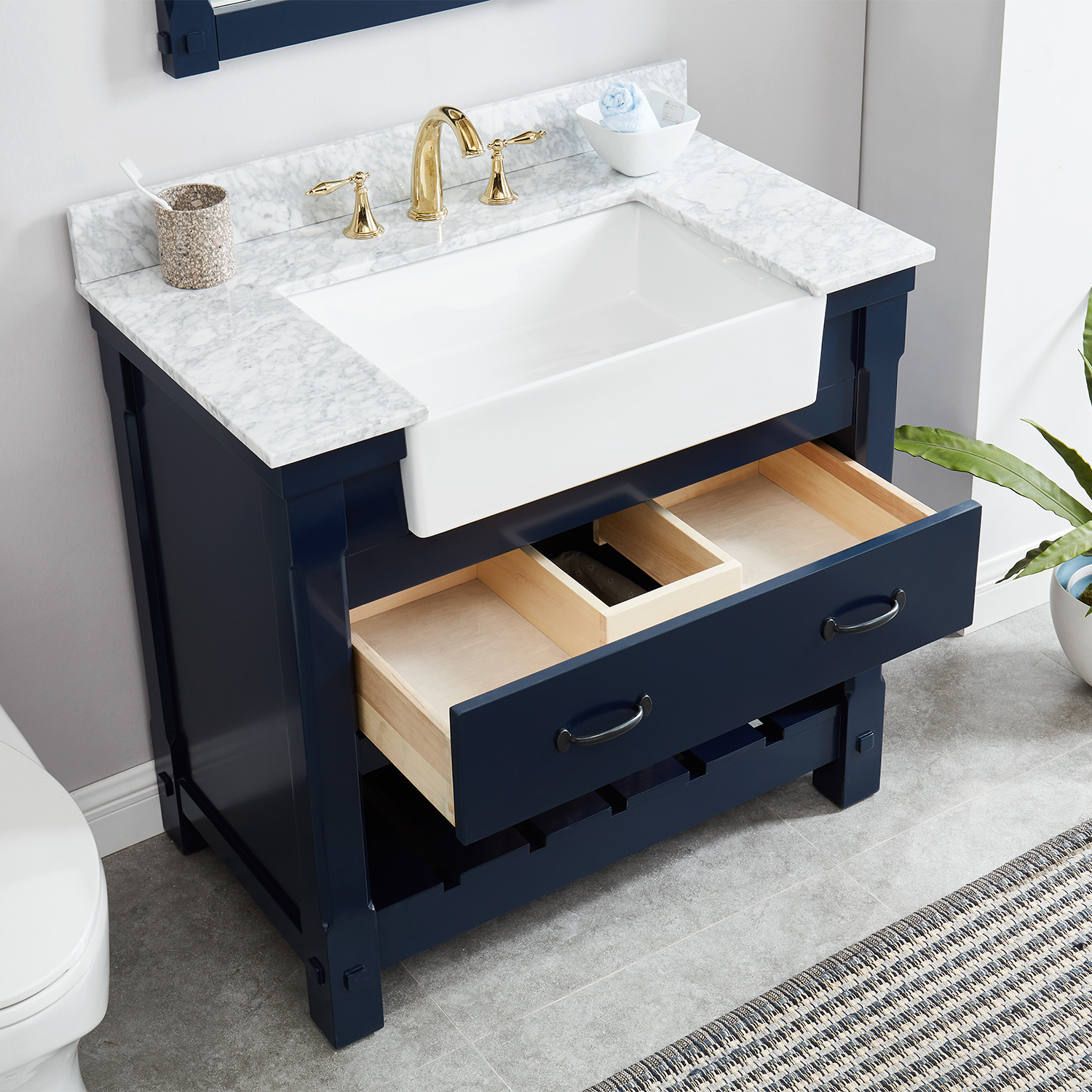 37" Bathroom Vanity in Navy Blue With Sink - Premium Farmington Family