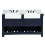61" Bathroom Vanity in Navy Blue With Double Sink - Premium Farmington Family