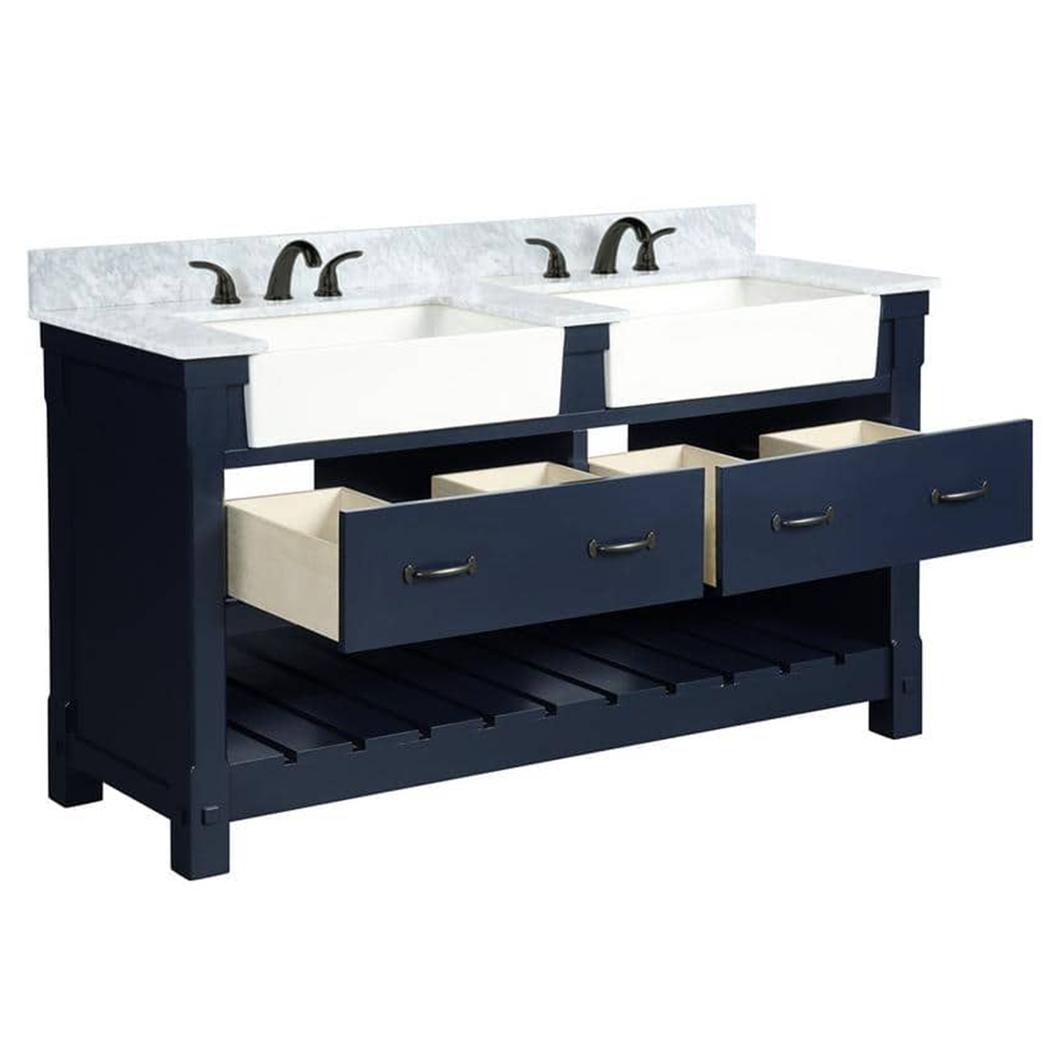 61" Bathroom Vanity in Navy Blue With Double Sink - Premium Farmington Family