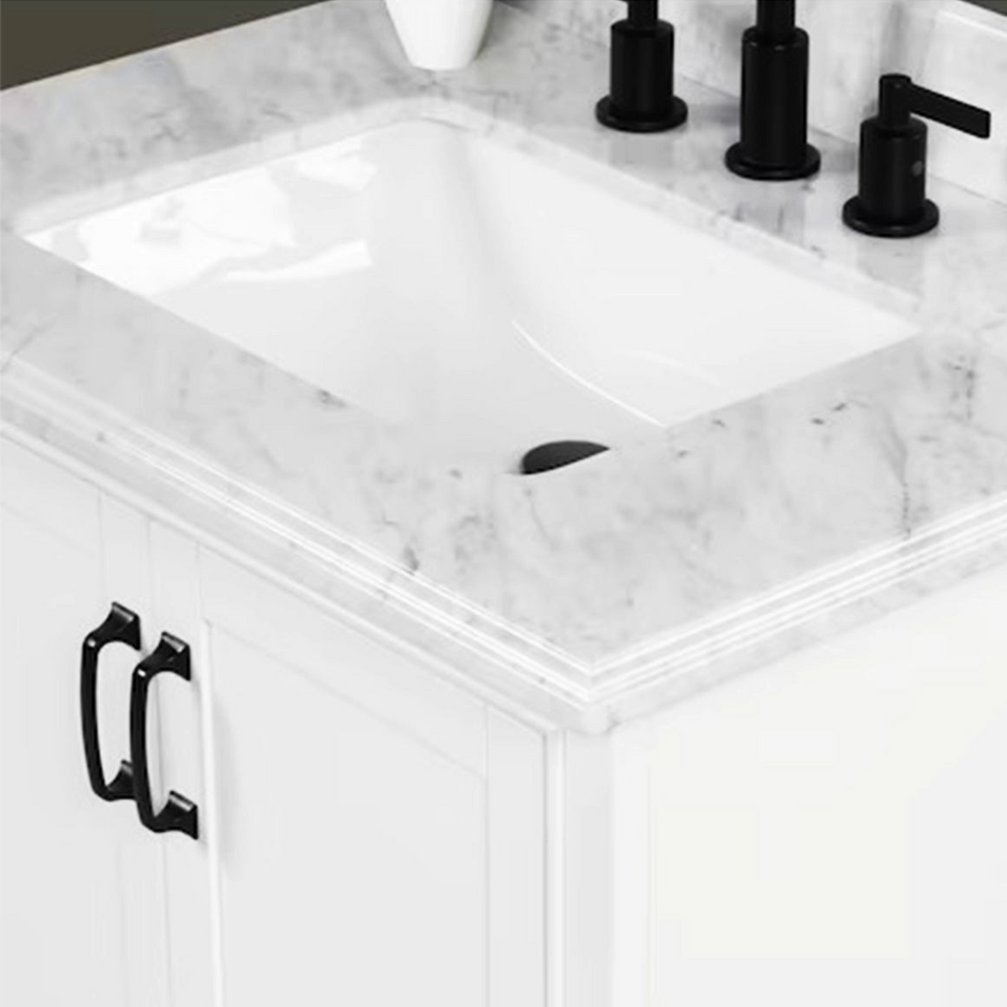 30" Rhoda Freestanding White Solid Wood Bathroom Vanity with Natural Carrara White Marble Sink Top with 4 In. Backsplash
