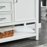 48" Manhattan Freestanding Solid Wood Bathroom Vanity in White with Natural Carrara White Marble Sink Top with 4 In. Backsplash
