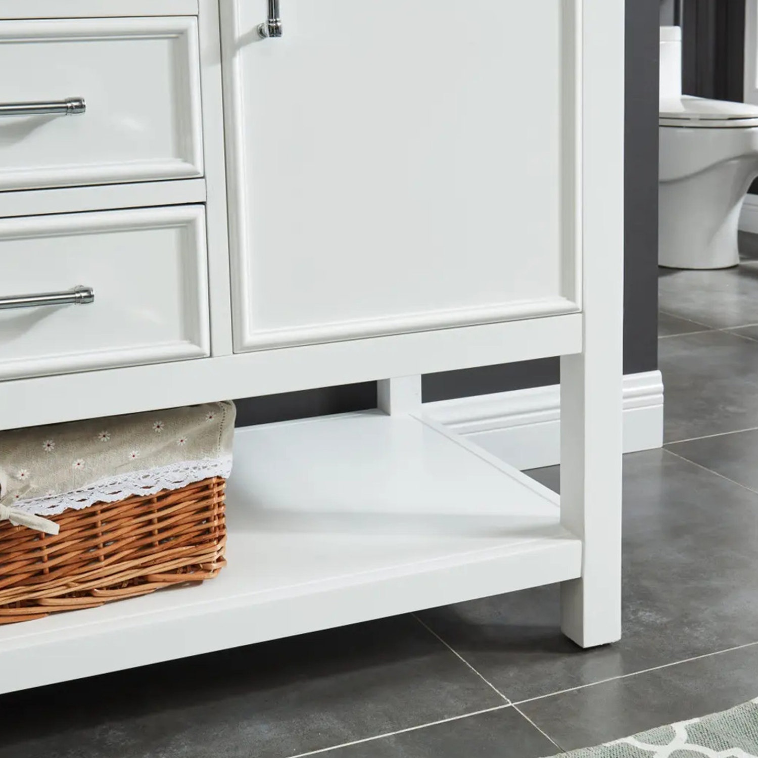 48" Manhattan Freestanding Solid Wood Bathroom Vanity in White with Natural Carrara White Marble Sink Top with 4 In. Backsplash