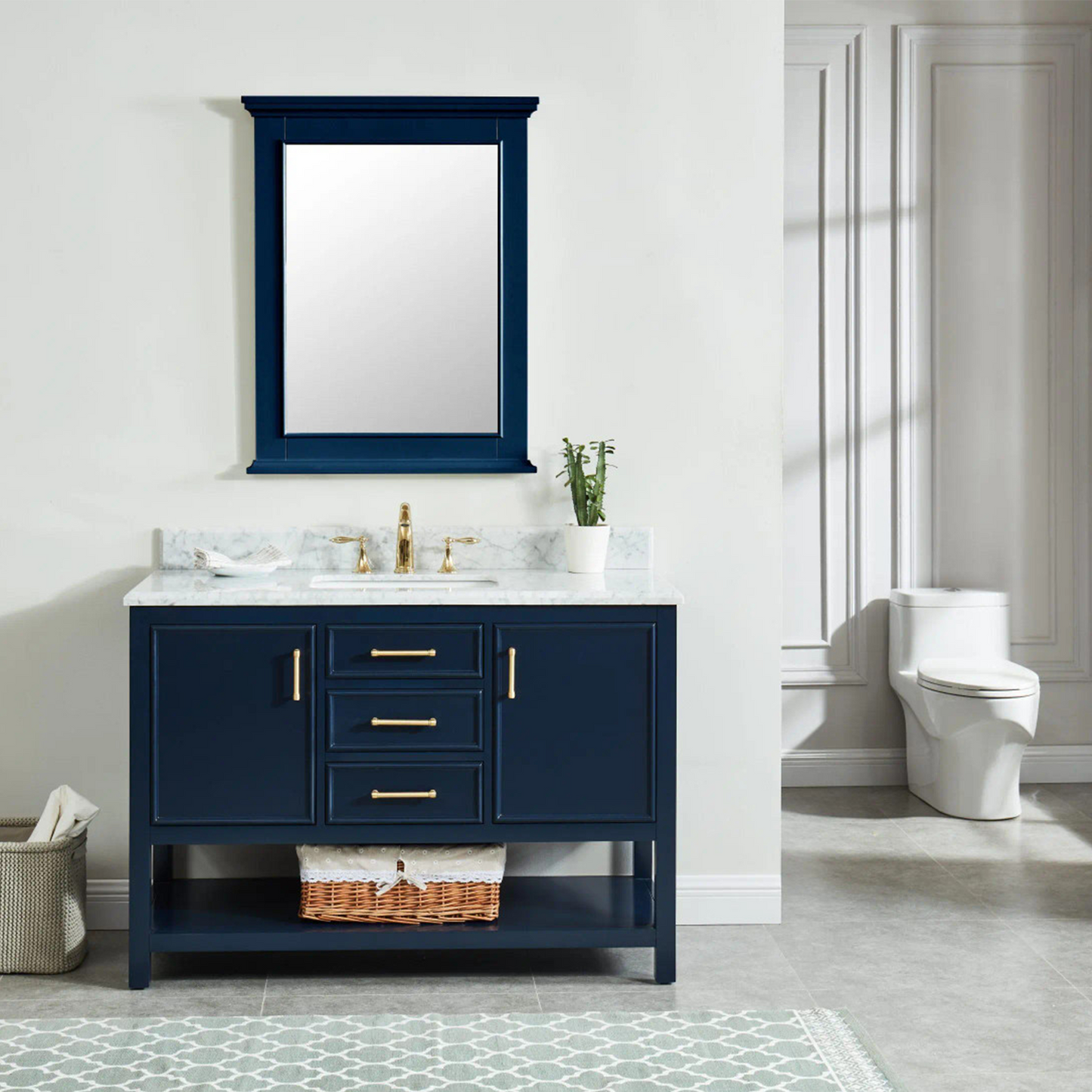 49" Bathroom Vanity in Navy Blue With Sink - Premium Manhattan Family