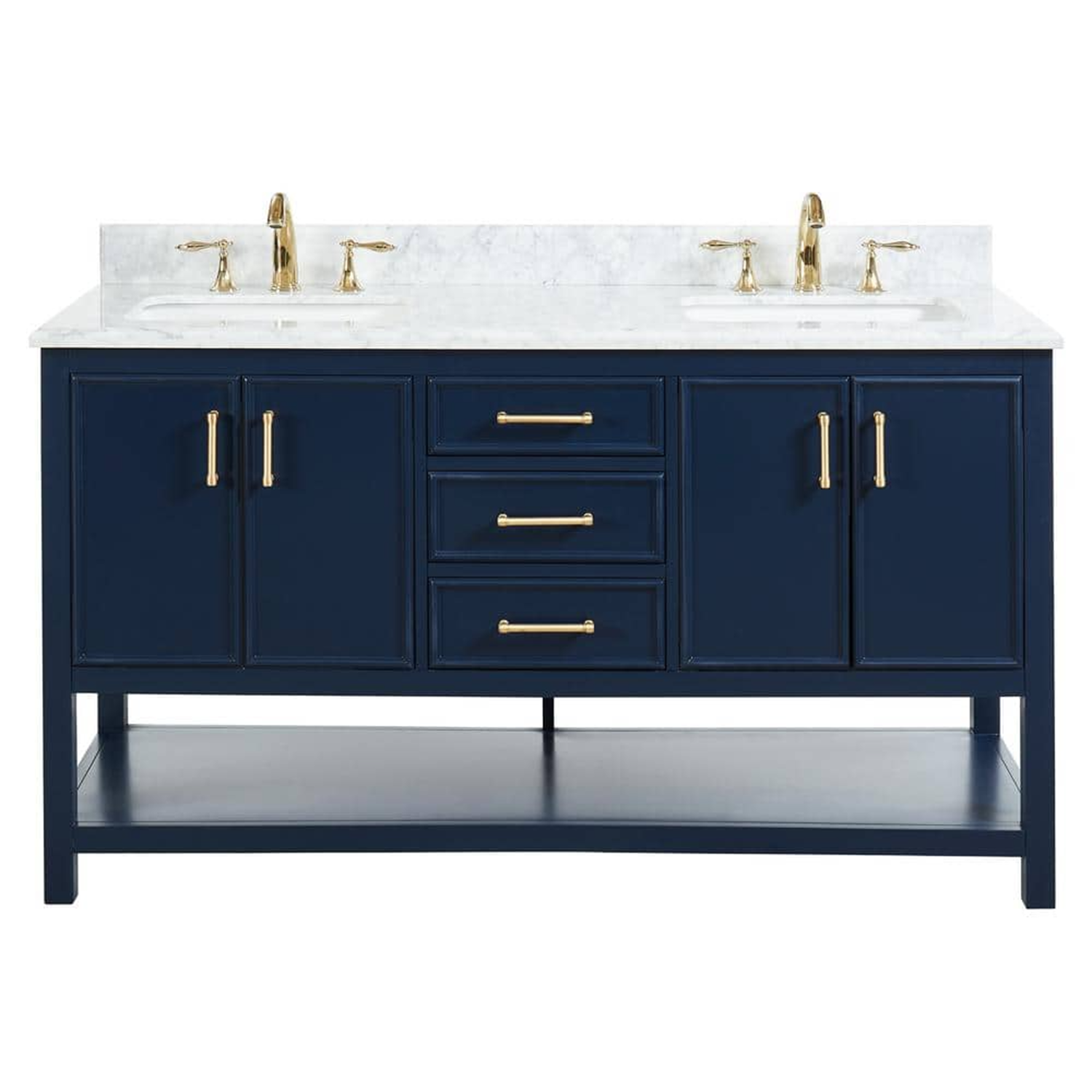 61" Bathroom Vanity in Navy Blue With Double Sink - Premium Manhattan Family