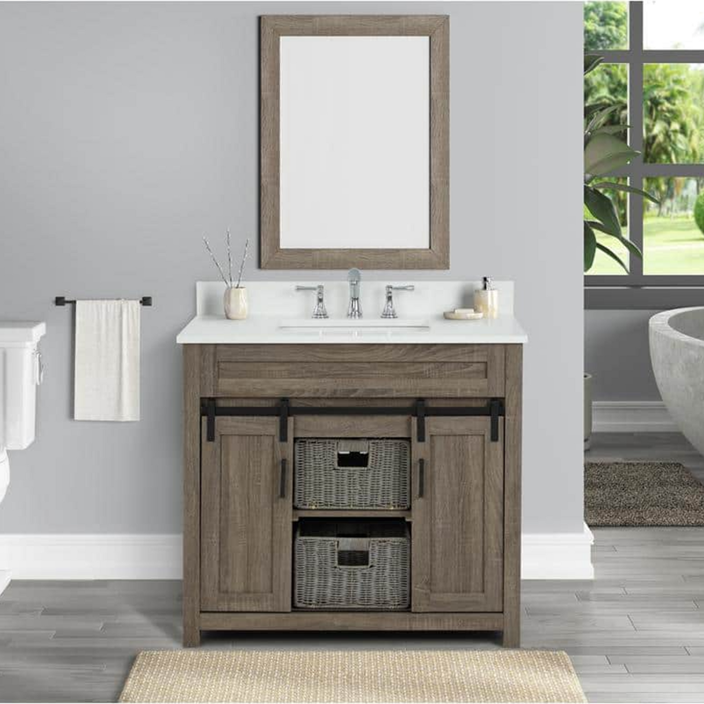 36" Farm Barn Freestanding Solid Wood Antique Brown Bathroom Vanity Cabinet Without Top