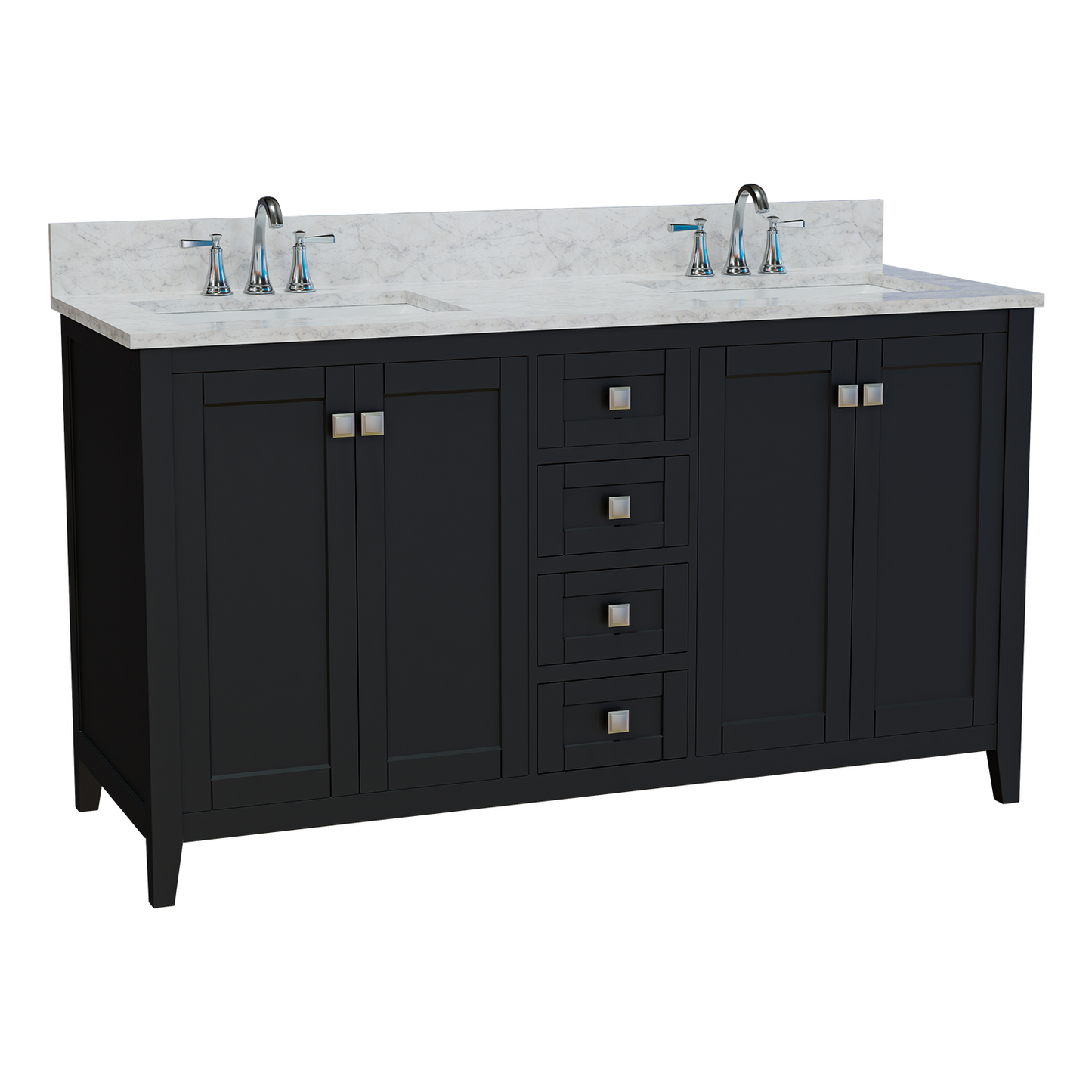 60" Coltrane Espresso Freestanding Solid Wood Bathroom Vanity With Premium Carrara Natural Marble Double Sink Top with 4 In. Backsplash