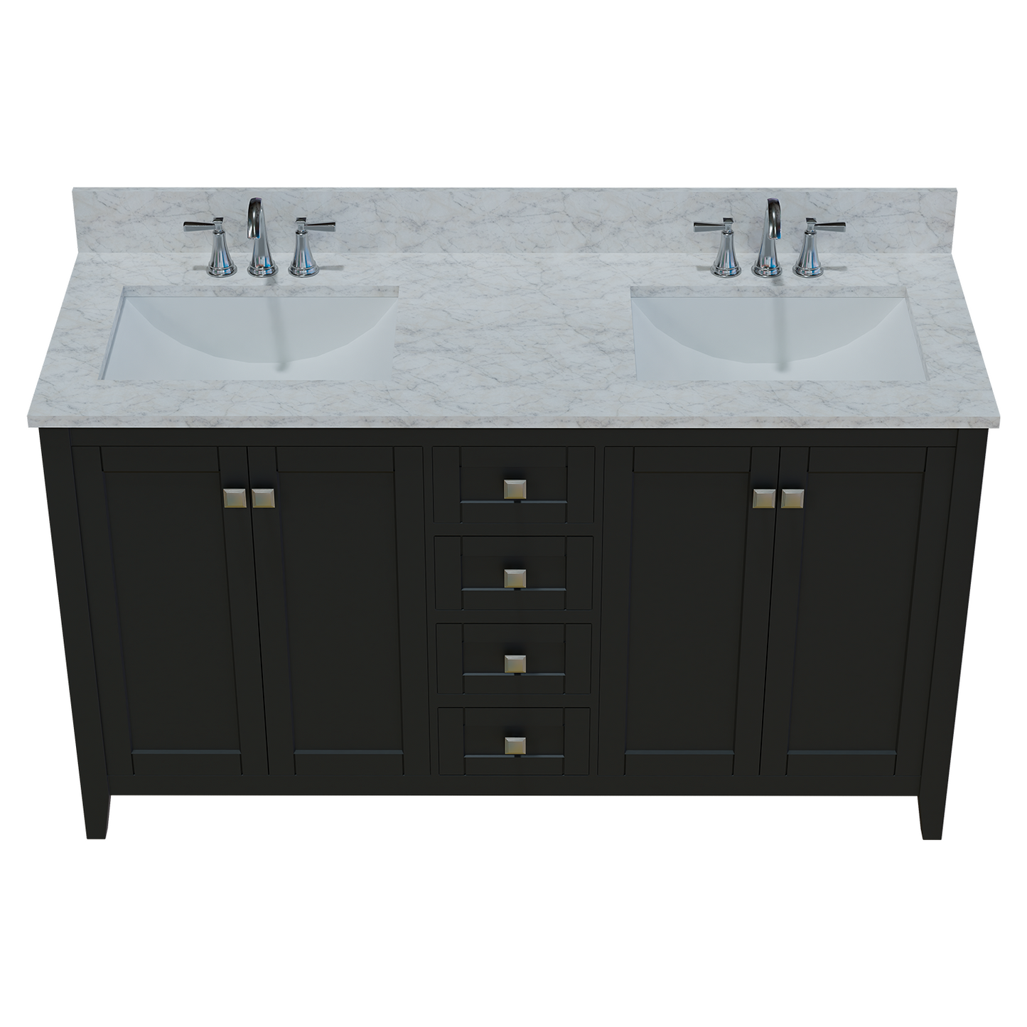 60" Coltrane Espresso Freestanding Solid Wood Bathroom Vanity With Premium Carrara Natural Marble Double Sink Top with 4 In. Backsplash