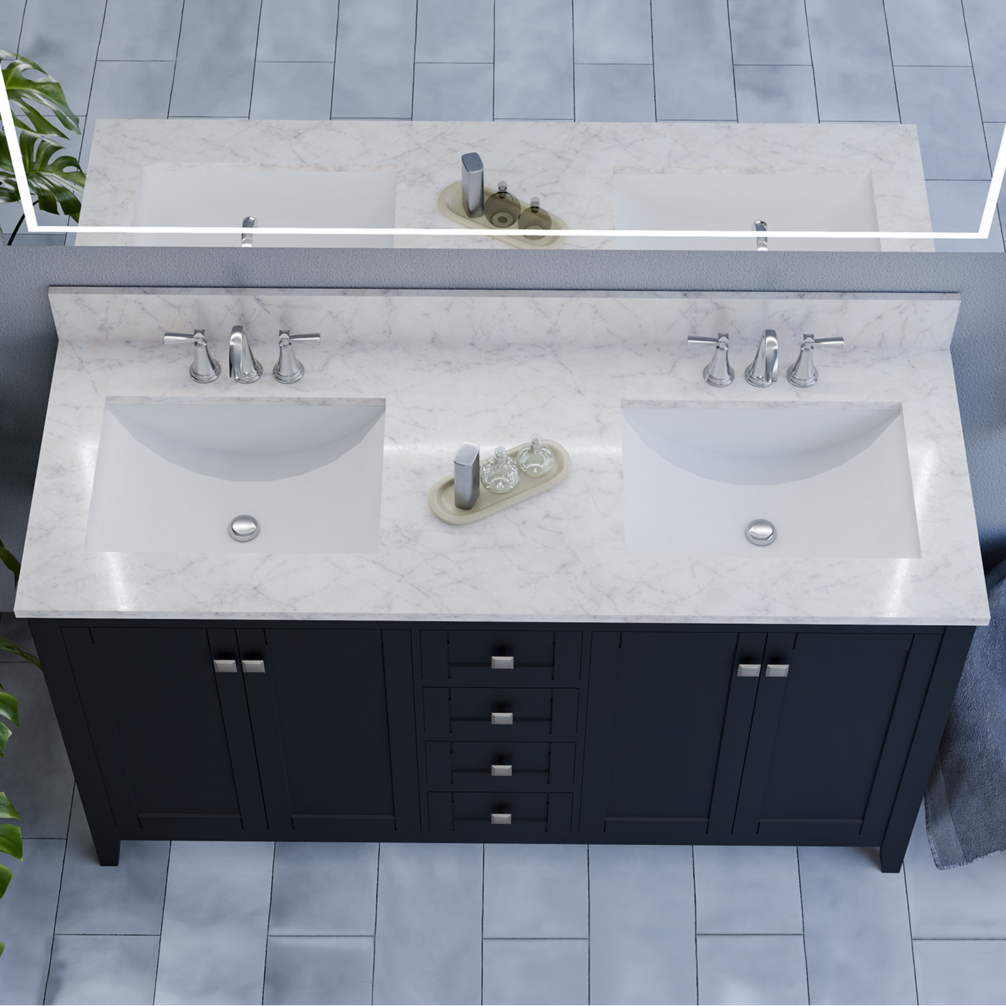 60" Coltrane Espresso Freestanding Solid Wood Bathroom Vanity With Premium Carrara Natural Marble Double Sink Top with 4 In. Backsplash