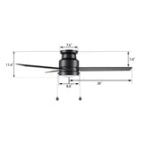 ASCOTT 52 inch 3-Blade Flush Mount Ceiling Fan with LED Light & Pull Chain