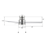 ASCOTT 52 inch 3-Blade Flush Mount Ceiling Fan with LED Light & Pull Chain