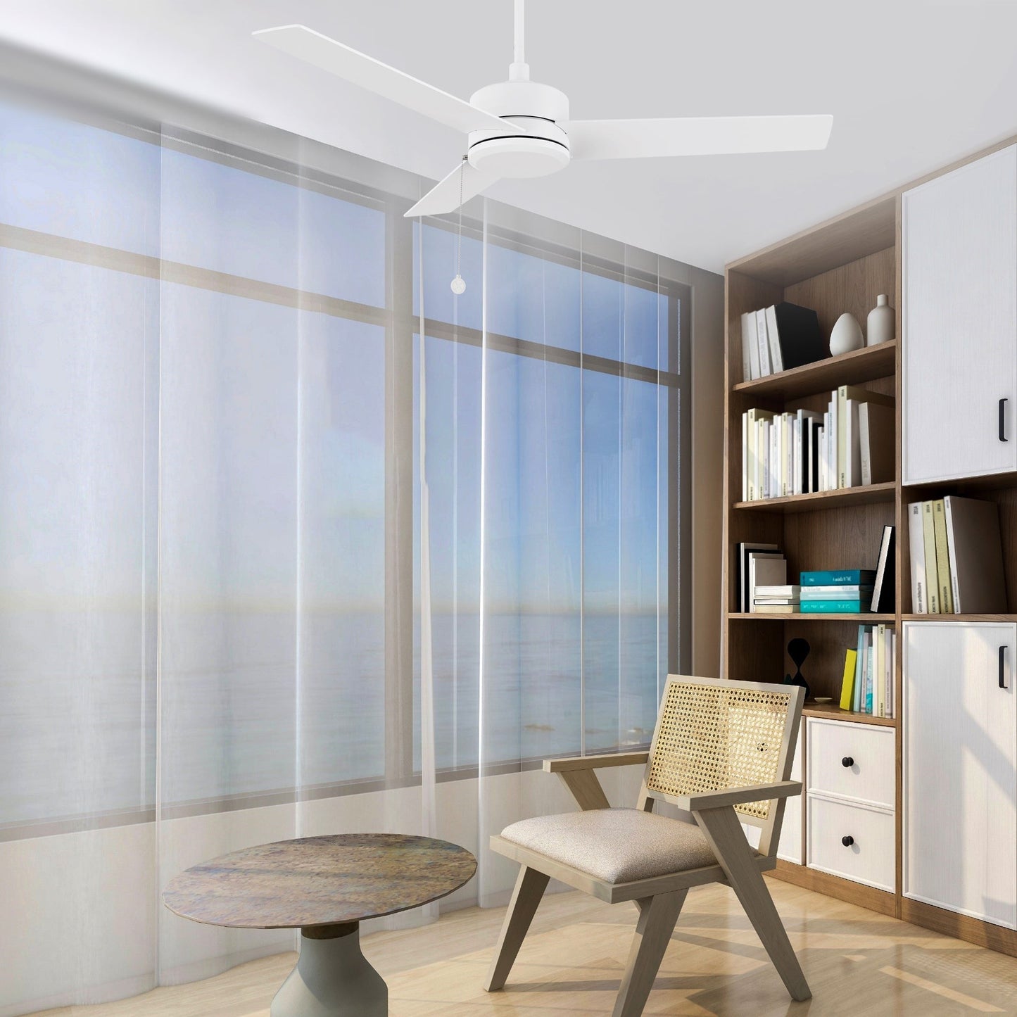 ASCOTT 52 In 3 Blade Smart Ceiling Fan Without  LED  Lights With Pull Chain