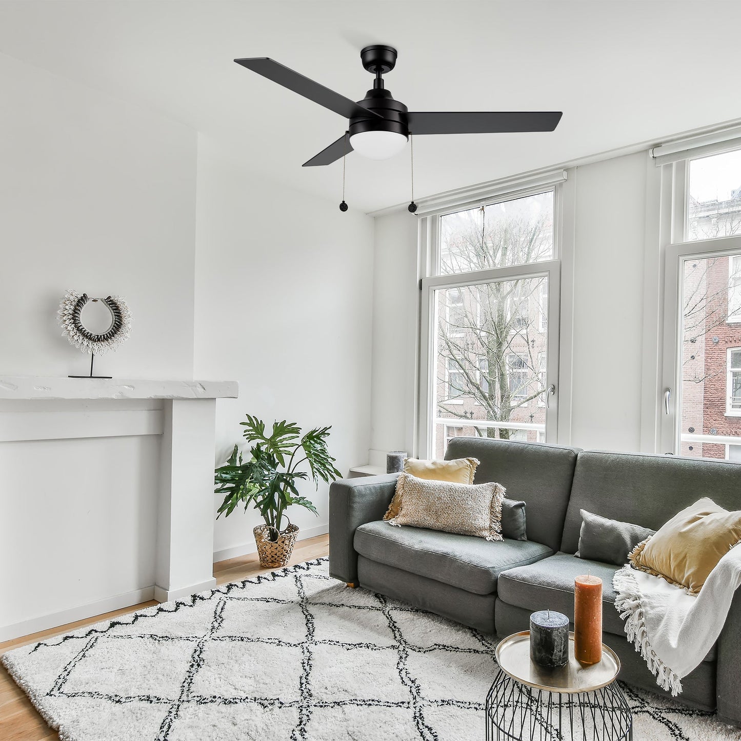 MALTA 52 In 3 Blade Smart Ceiling Fan With Integrated LED Lights With Pull Chain