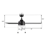 MALTA 52 In 3 Blade Smart Ceiling Fan With Integrated LED Lights With Pull Chain