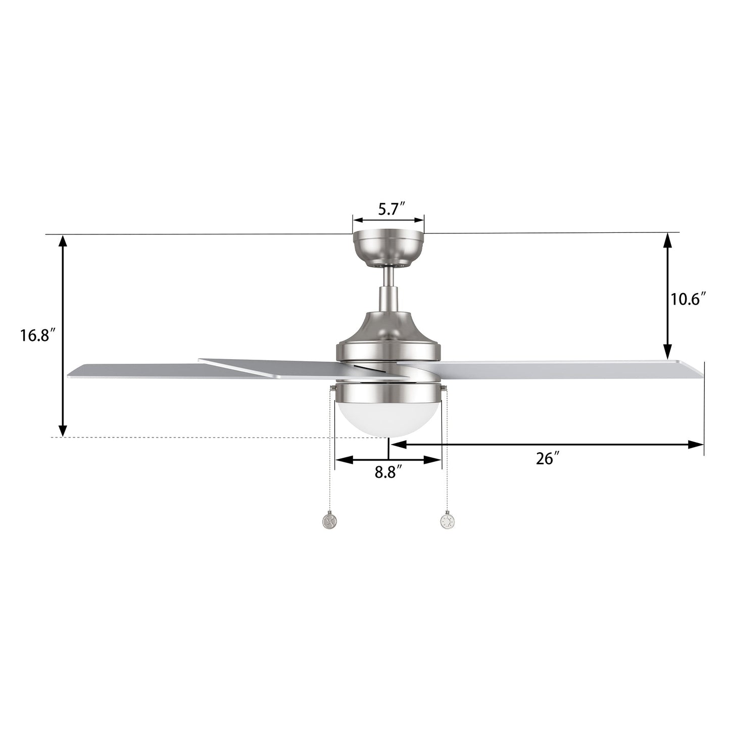 MALTA 52 In 3 Blade Smart Ceiling Fan With Integrated LED Lights With Pull Chain