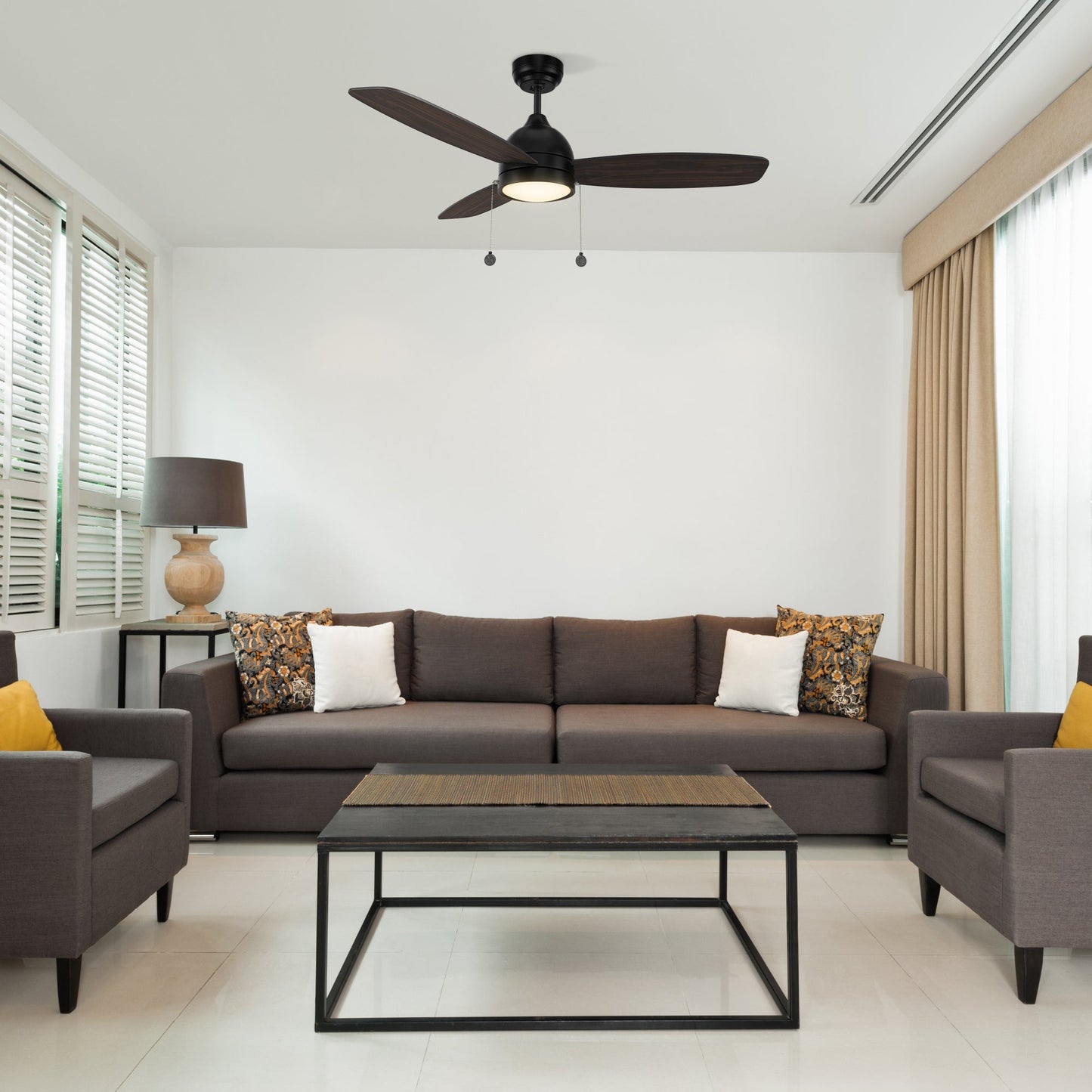 GREENWOOD 52 In 3 Blade Smart Ceiling Fan With Integrated LED Lights With Pull Chain